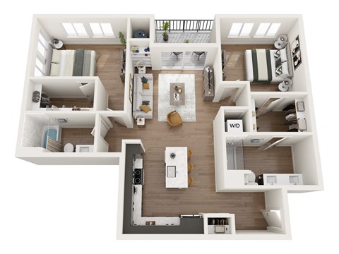 a234 floor plan  1 bedroom with 2 baths